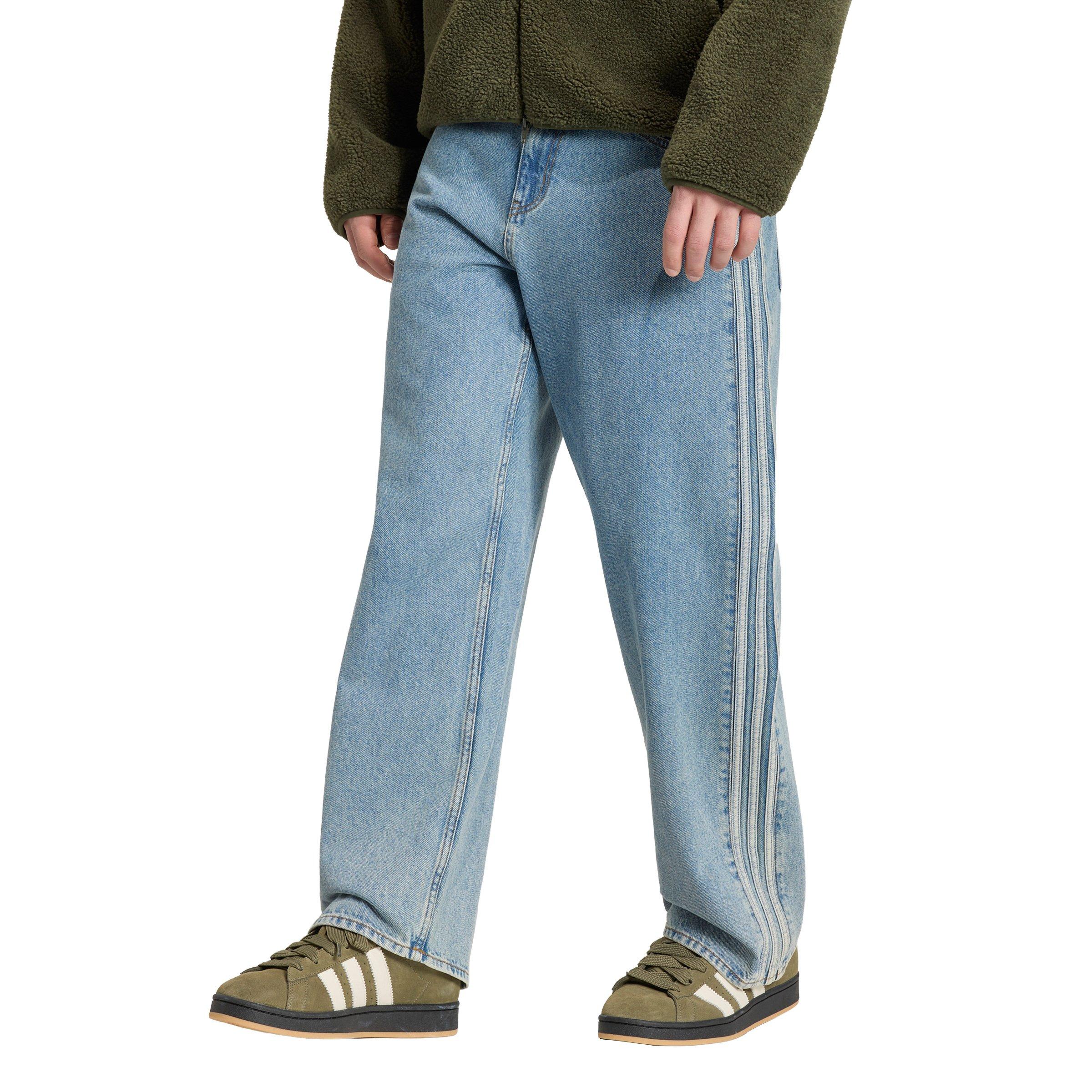 adidas Originals Men's Adicolor Firebird Mid-Rise Straight Leg Blue Wash Denim Jeans - BLUE